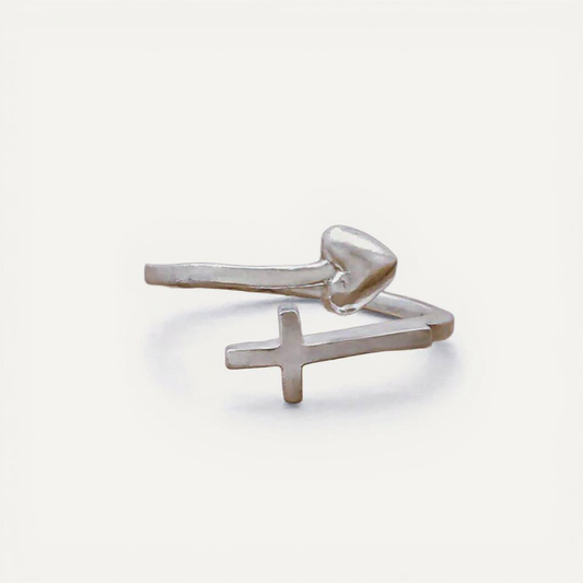 Wrapped in Christ's Love Adjustable Cross Ring (Sterling Silver)