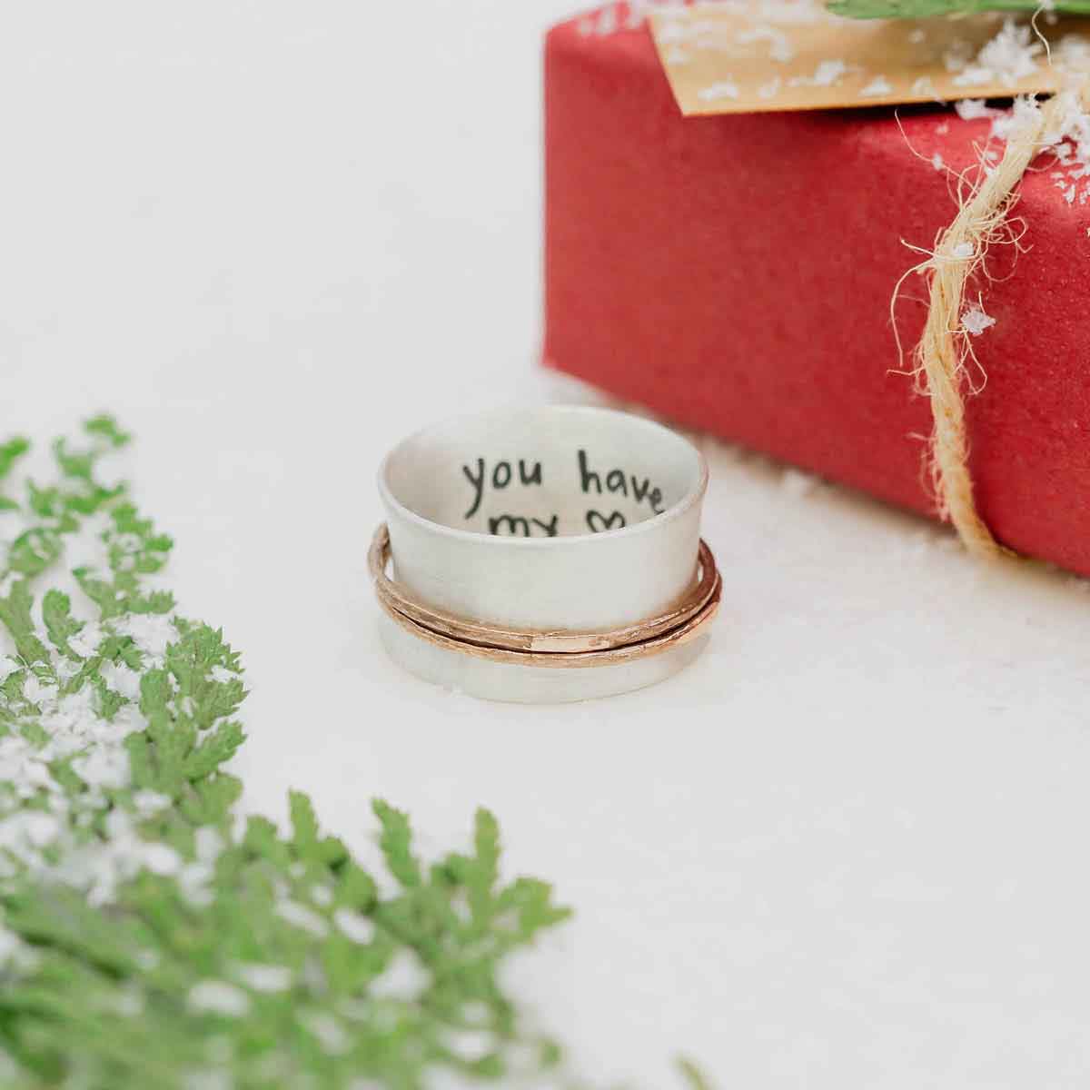 You Have My Heart Spinner Ring (Sterling Silver & Brass)